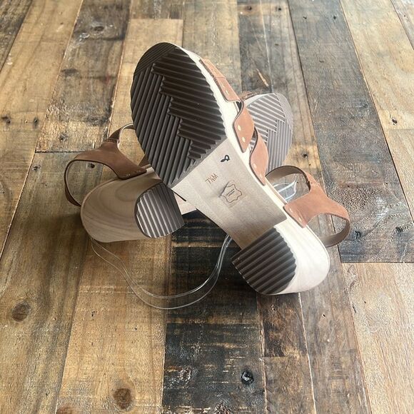 LOFT LEATHER CROSSED CLOG MISSY WOMENS SANDALS WOODEN HEELS size 7.5 - Picture 4 of 5